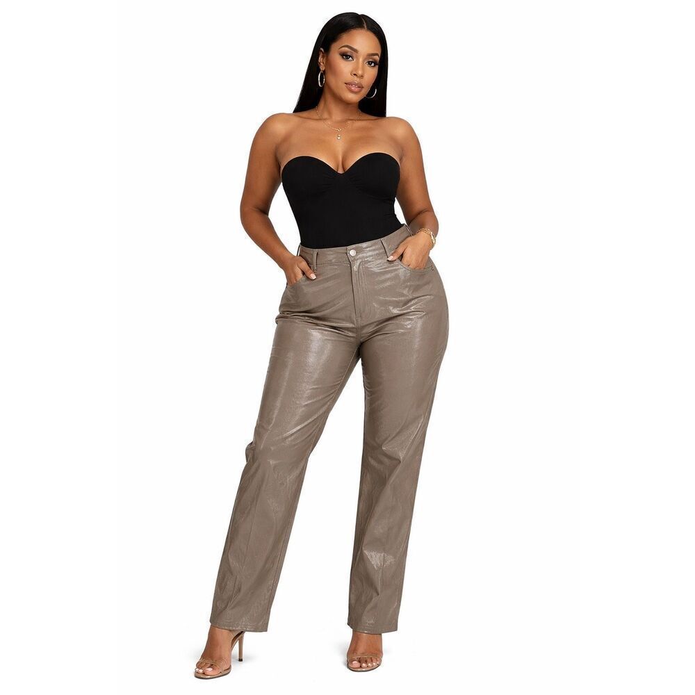 Abercrombie Curve Love 90s Straight High Rise Vegan Leather Pants 33/16 NWT
